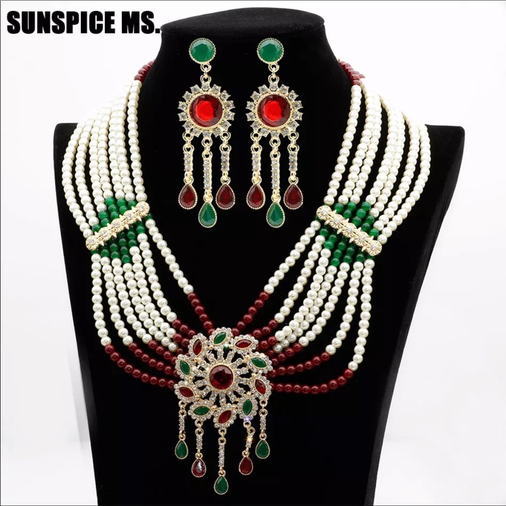 Sunspicems Flower Bead Pearl Moroccan Jewelry .